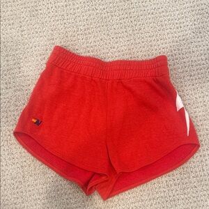 Aviator Nation Bright Red Shorts with lightning bolt